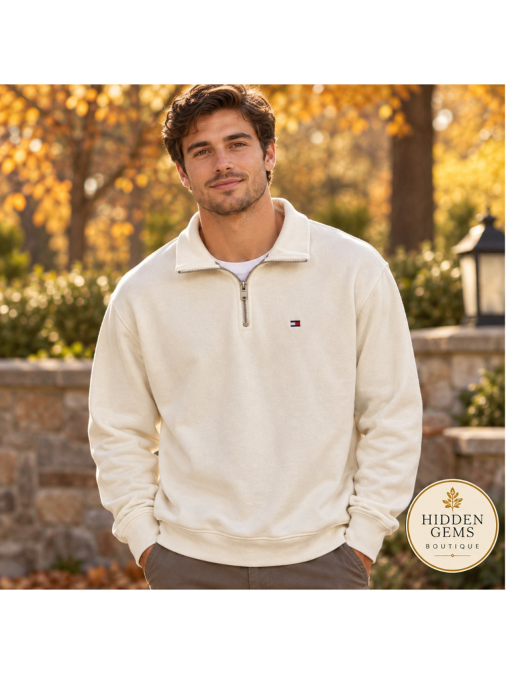 Men's Tommy Hilfiger Quarter-Zip Pullover Sweater Ivory Size XL